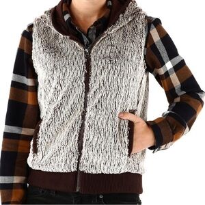 Patagonia Womens Plush Teddy Bear Retro Vest Full Zip Brown White Hooded Sz M